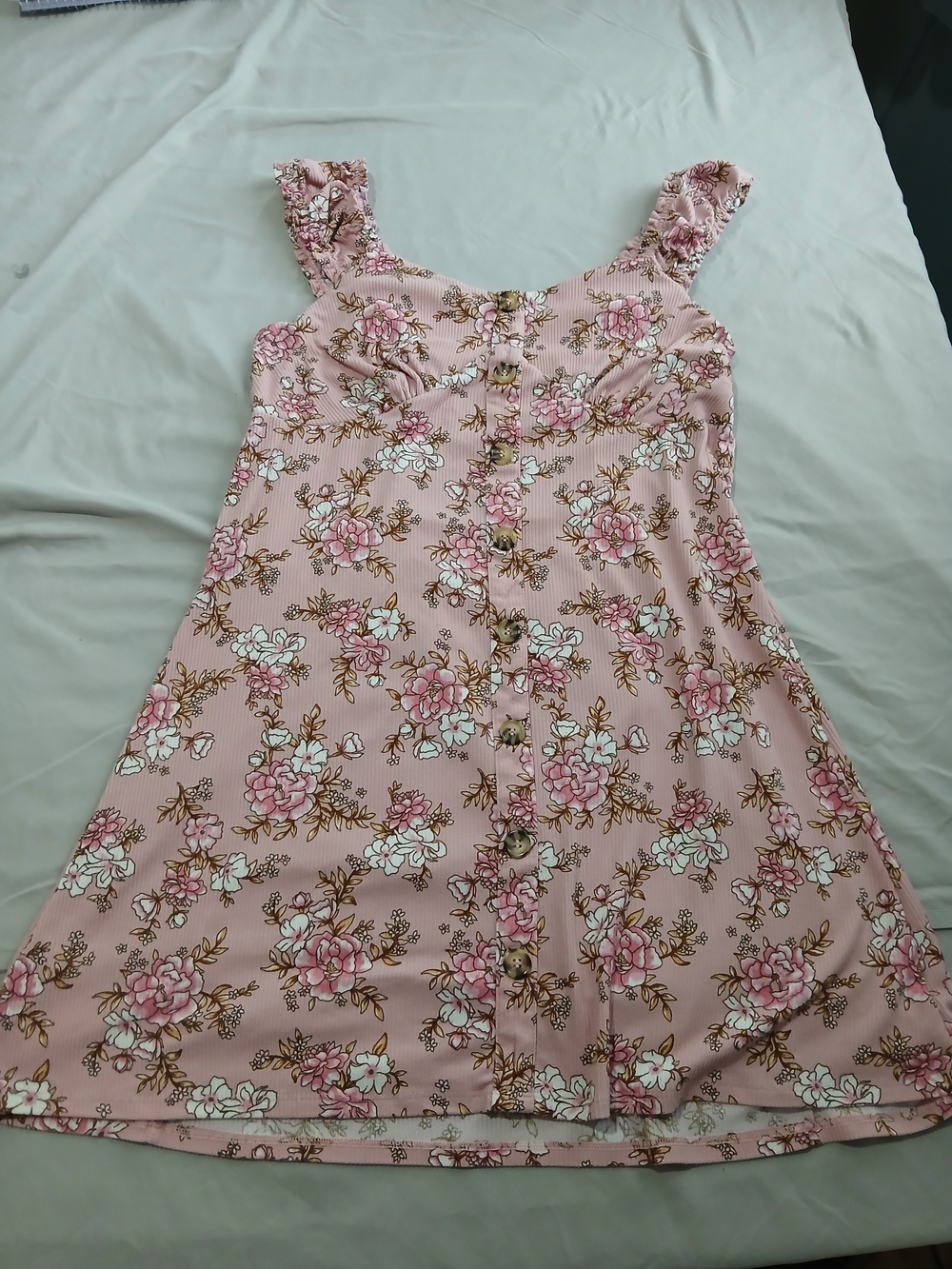 Women's XL Pink Floral Sundress With Buttons Lining Front